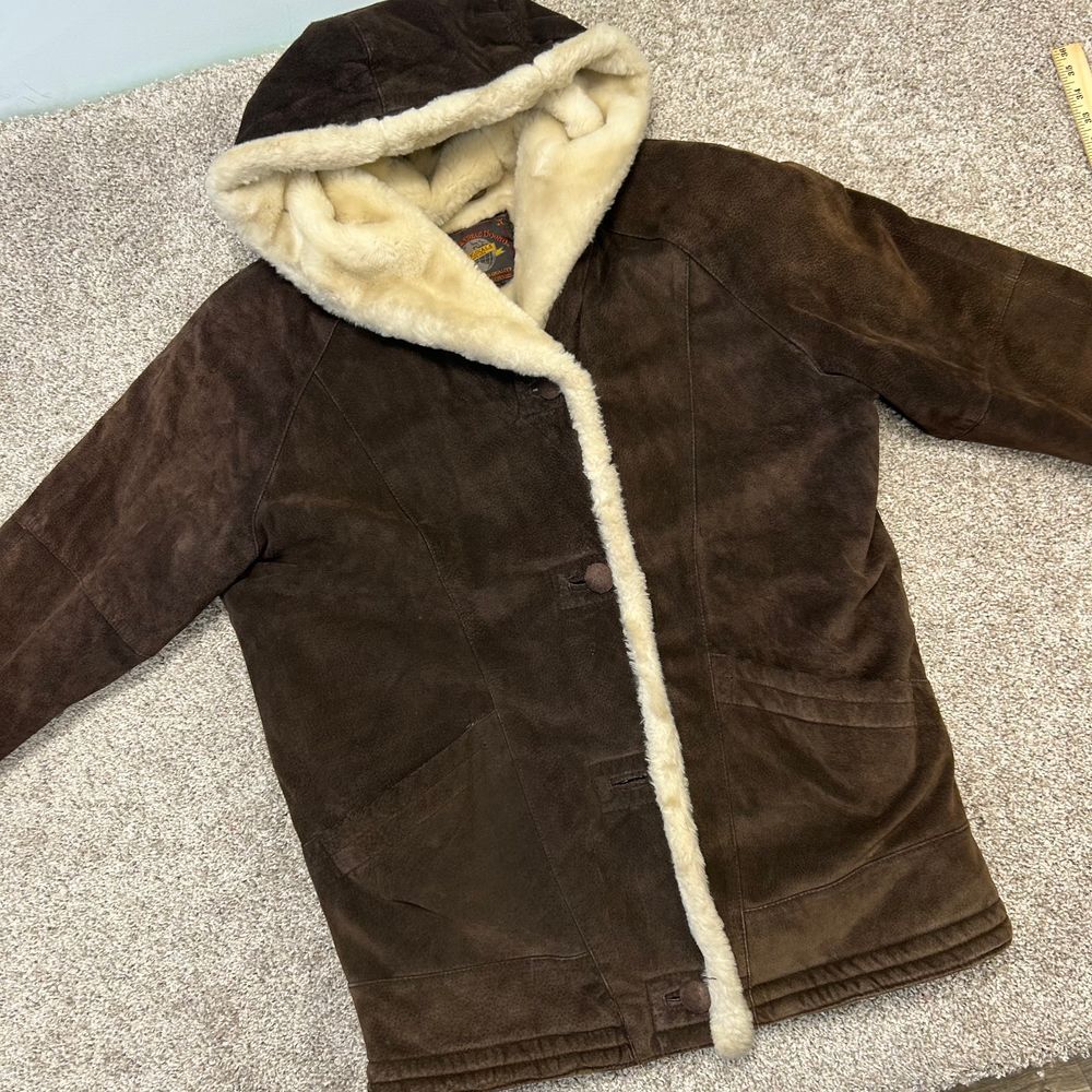 Wilson's Adventure Bound Leather‎ Coat Faux Shearing Lined Hooded Women Small